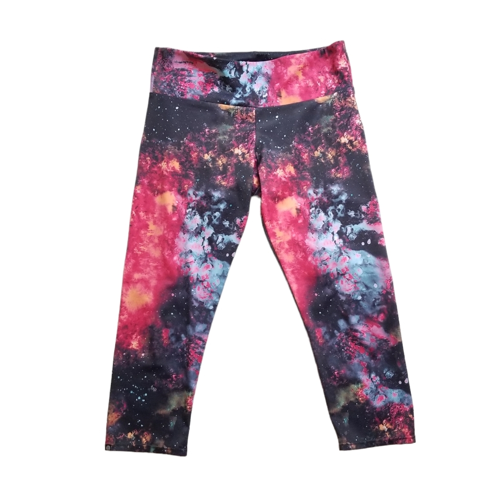 ONZIE Galaxy Print Cropped Leggings Size M/L Solar System Watercolor Athletic